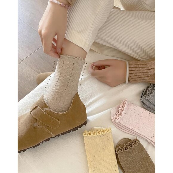 Ruffle Frilly Ankle Socks Women Cute Coquette Cotton Knit Lettuce Edge Girls - Picture 4 of 6